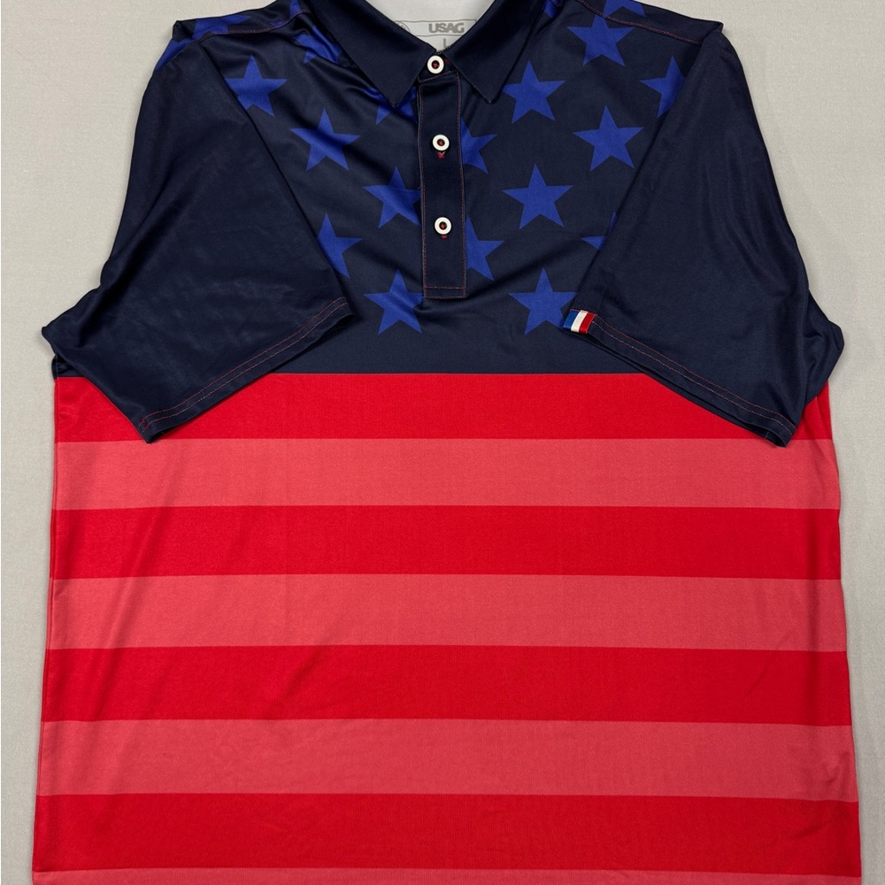 USAG - U Suck At Golf - Large - Blue / Red Stars and Stripes Golf Polo